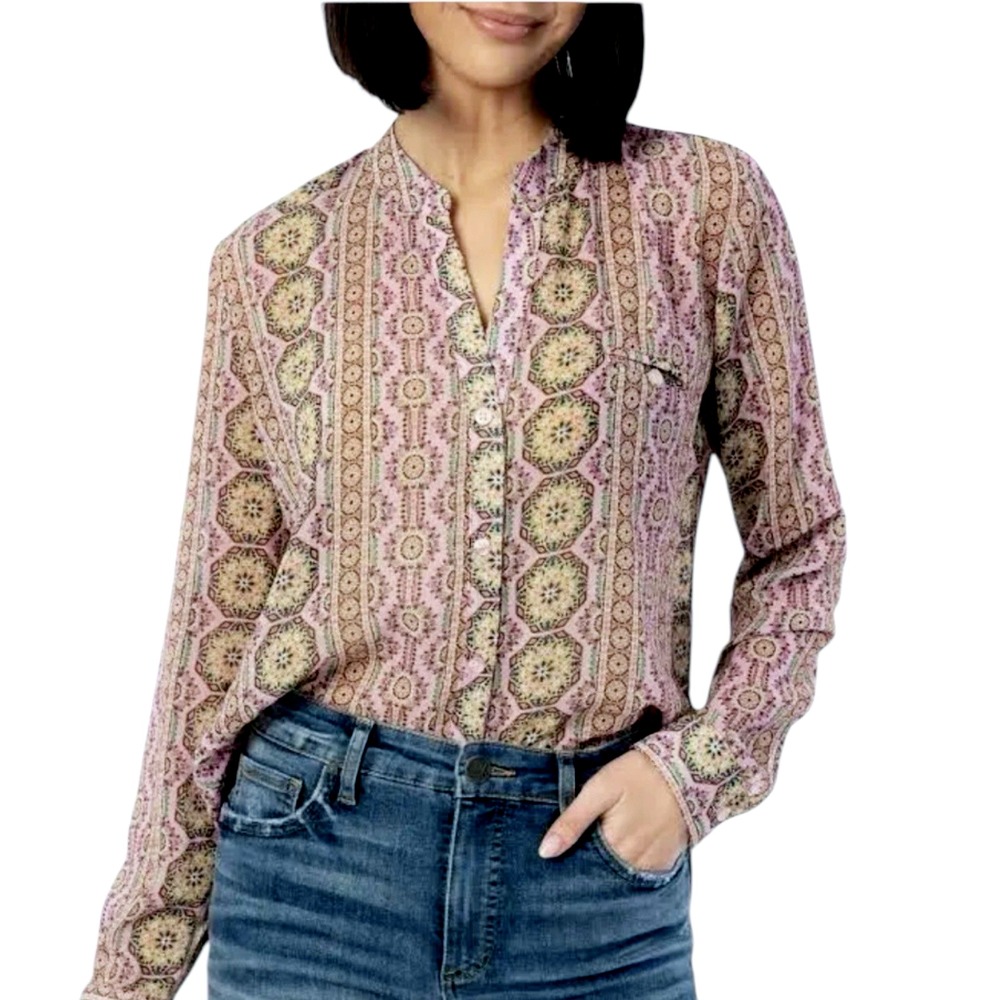 KUT From The Kloth Jasmine Albi Top sz S Striped Long Sleeve Chiffon Boho Casual